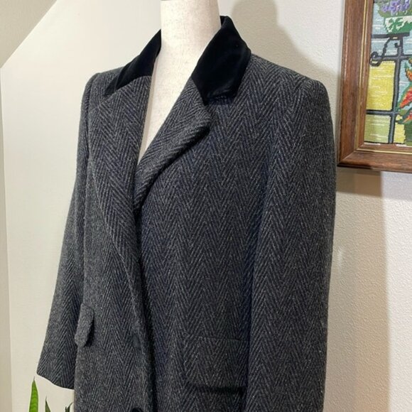 Stunningly Beautiful Wool Velvet Coat Long Made in the USA Dark Gray/Black Sz 8 - Picture 2 of 16